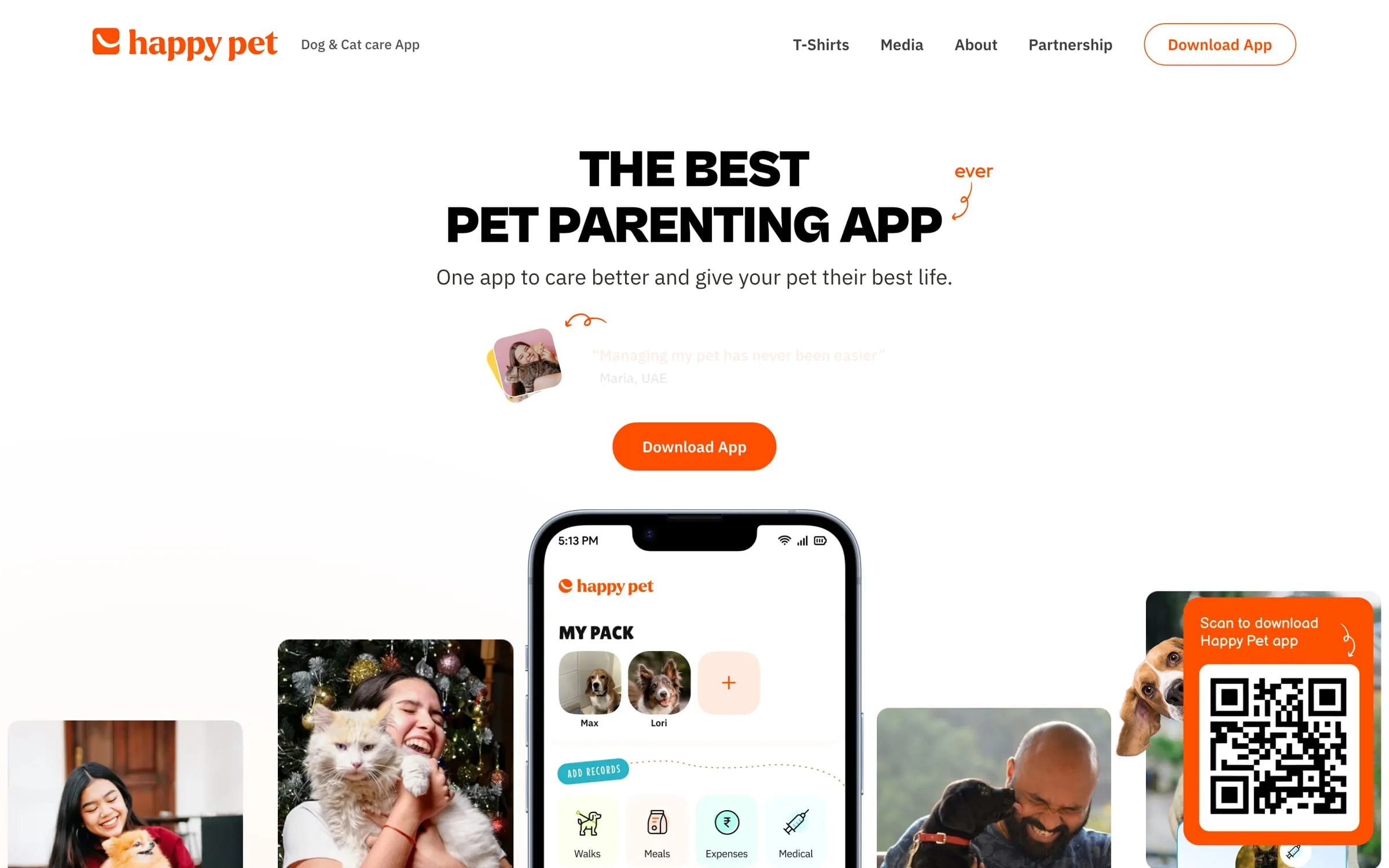 Pet Parent App screens: screenshot of happypet.care